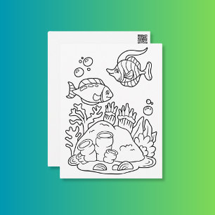 お魚さん2匹とサンゴのぬりえデュオ 子供向けアクティビティカード ポストカード