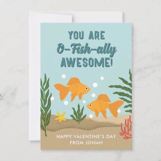 お魚だってバレンタインがすき!かわいい魚の教室用バレンタインカード シーズンカード (正面)