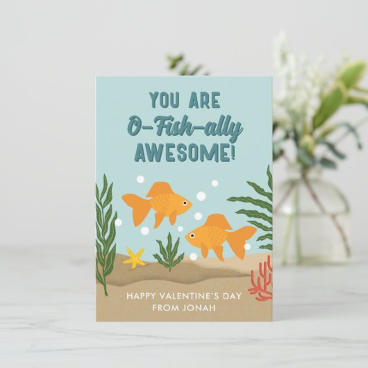 お魚だってバレンタインがすき!かわいい魚の教室用バレンタインカード シーズンカード (スタンド正面)