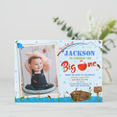 お魚のビッグワン誕生日招待状 男の子の写真 招待状 (スタンド正面)