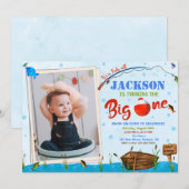 お魚のビッグワン誕生日招待状 男の子の写真 招待状 (正面/裏面)