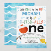 お魚の1歳誕生日釣りパーティー招待状 招待状 (正面/裏面)