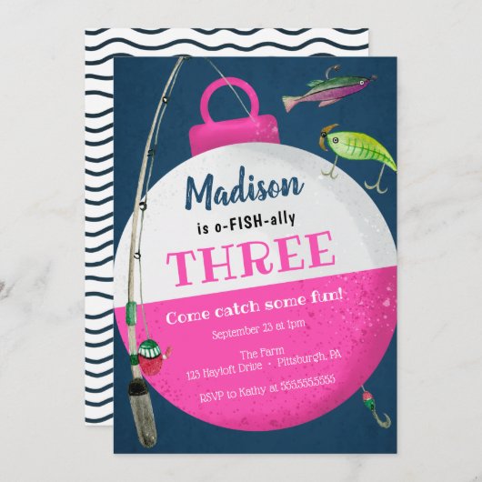 お魚釣り 誕生日おめでとう ご招待状 招待状 (正面/裏面)