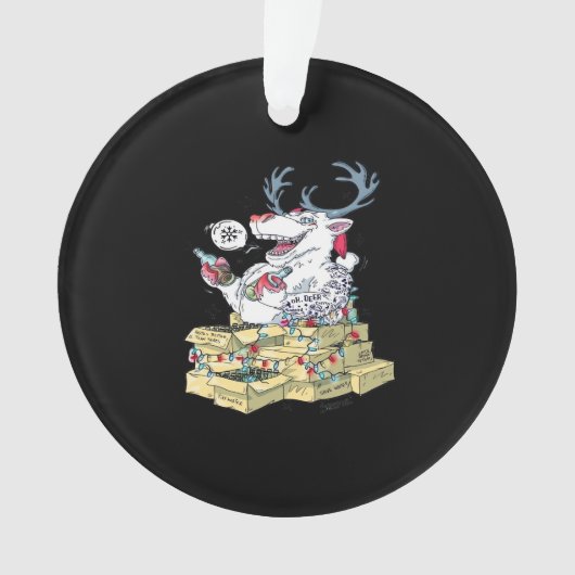 お鹿の酔っ払いトナカイ クリスマスを祝うアクリル飾り オーナメント (正面)