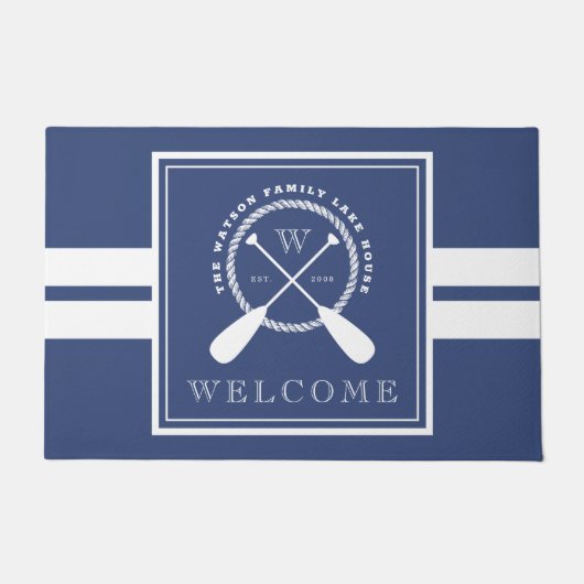 かいmonogram湖の家の歓迎 ドアマット (正面)