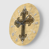 かえでの木のキリスト教の十字のフルーリのシタン ラージ壁時計 (傾斜)