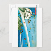 かえでの葉および滝を通して見られる月 ポストカード (正面/裏面)