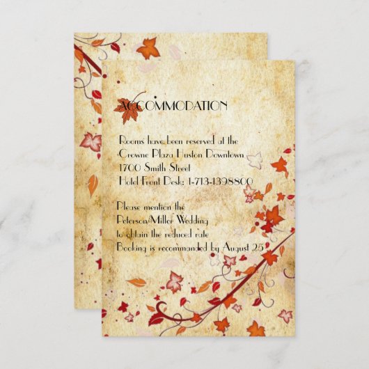 かえではヴィンテージの秋の結婚式の調節を去ります エンクロージャーカード (正面/裏面)
