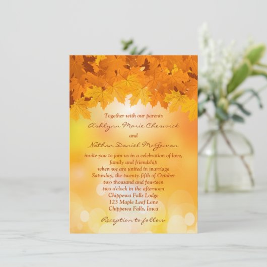 かえでは秋の素晴らしさの結婚式招待状を去ります 招待状 (スタンド正面)
