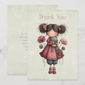 かえるの人形を持つ少女　かわいい　幻想的 サンキューカード (正面/裏面)