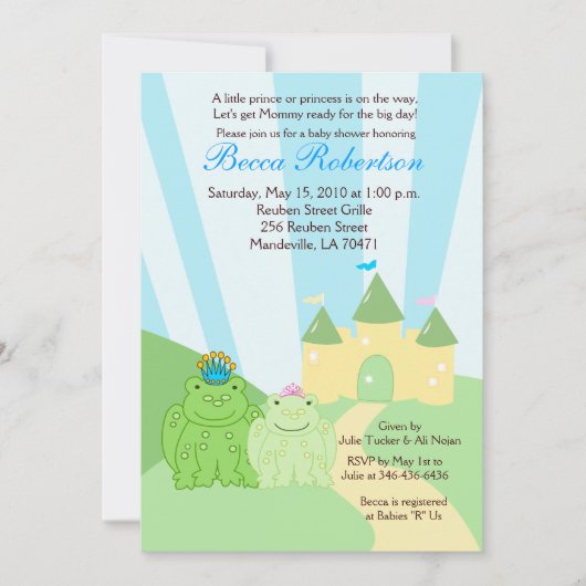 かえるの王子様とお姫様 5x7 ベビーシャワー招待状 招待状 (正面)