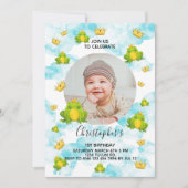 かえるの王子様 1歳の誕生日 水彩雲の写真入り 招待状 (正面)