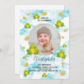 かえるの王子様 1歳の誕生日 水彩雲の写真入り 招待状 (正面/裏面)