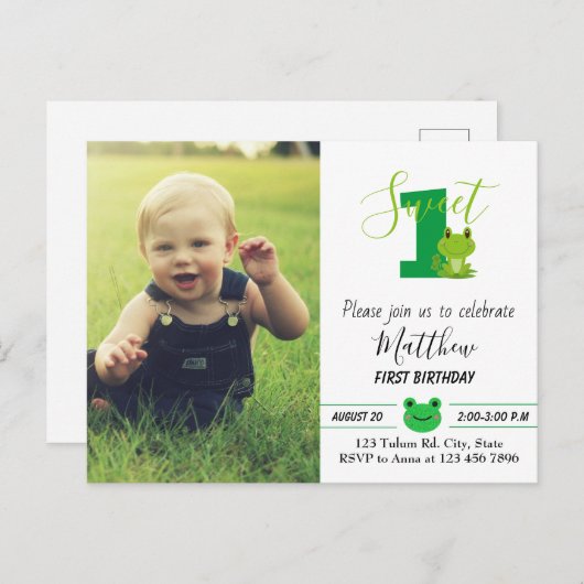 かえるの誕生日パーティー招待状 ポストカード (正面/裏面)