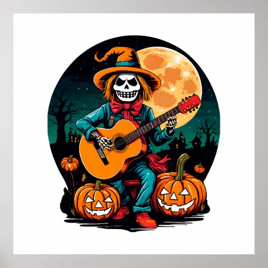 かかしがギターを演奏してハロウィンを祝う ポスター (正面)