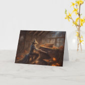 かかしが納屋のダンスでピアノを弾く カード (黄色い花)