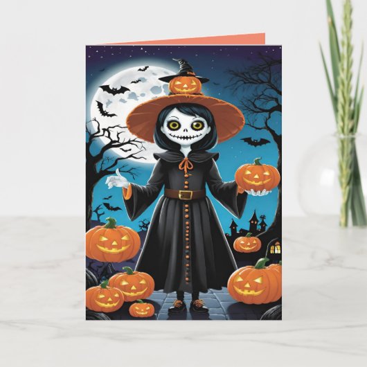 かかしとカボチャのハロウィンカード カード (正面)
