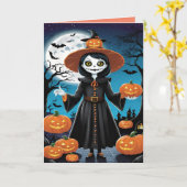 かかしとカボチャのハロウィンカード カード (黄色い花)