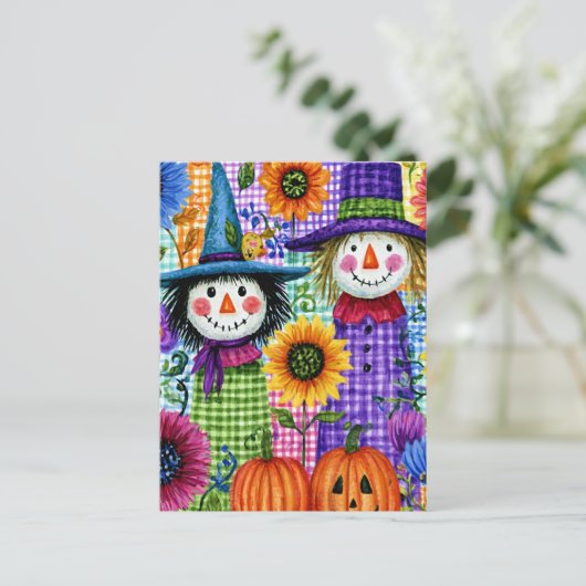 かかしとカボチャ、ハロウィン ポストカード (スタンド正面)