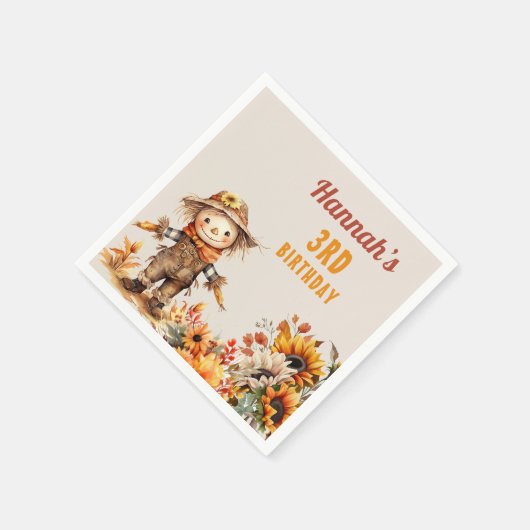 かかしとヒマワリ秋誕生日 スタンダードカクテルナプキン (角)