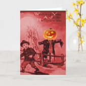 かかしのハロウィーンのカボチャのちょうちんのカボチャ カード (黄色い花)