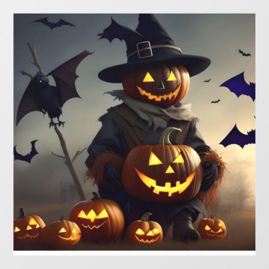 かかしの窓が引っかかっている。ハロウィーンの装飾 ウィンドウサイン (シート)