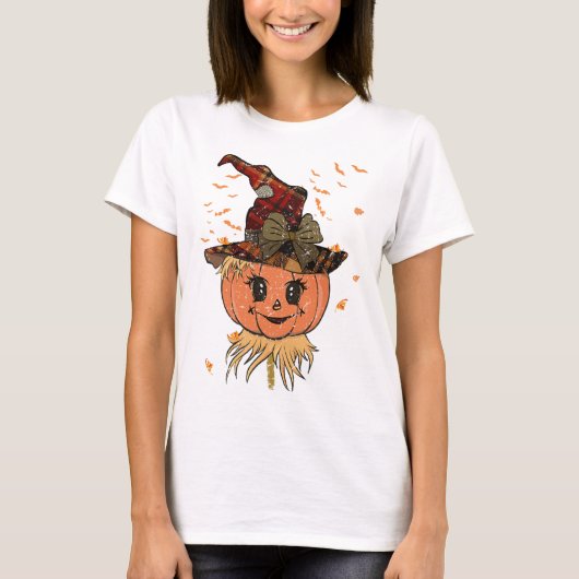 かかしカボチャ刈り取りヘッド及び帽子秋ヴィンテージ Tシャツ (正面)