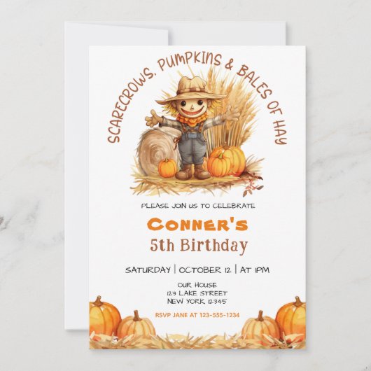 かかしカボチャ&ヘイ誕生日のバリモダンー 招待状 (正面)
