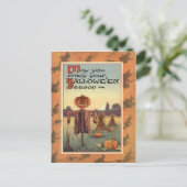 かかしハロウィーンのカボチャのちょうちんパンプキン ポストカード (スタンド正面)