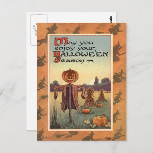 かかしハロウィーンのカボチャのちょうちんパンプキン ポストカード (正面/裏面)