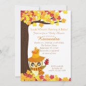 かかしフクロウ，紅葉のベビーシャワーカード 招待状 (正面)