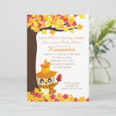 かかしフクロウ，紅葉のベビーシャワーカード 招待状 (スタンド正面)