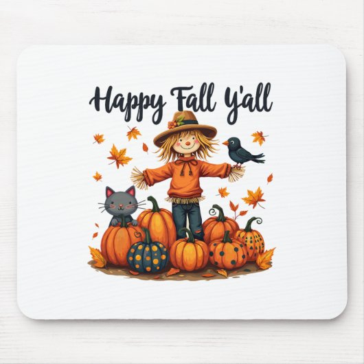 かかし幸せ秋Y'all Thanksgivingハロウィーン マウスパッド (正面)