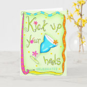 かかとのグリーティングまたはノートカードグリーンをキック カード (黄色い花)