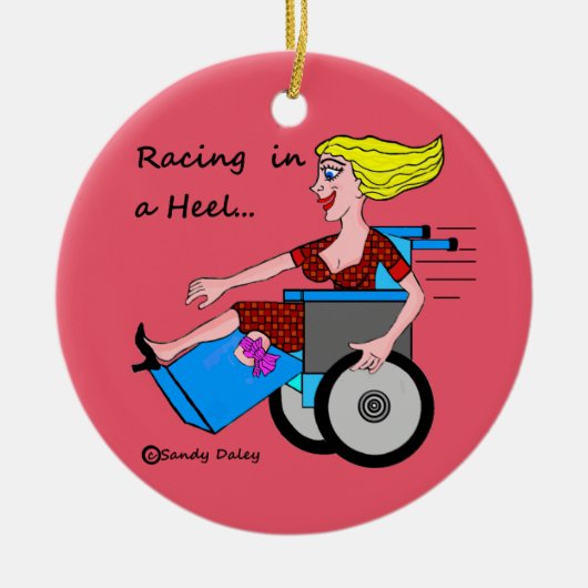 かかとの切断患者のオーナメントの車椅子の女の子 セラミックオーナメント (正面)