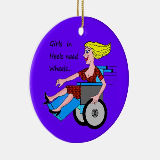かかとの車椅子の女の子 セラミックオーナメント (右)