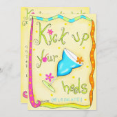 かかとを上げて楽しんで ご招待 黄色 招待状 (正面/裏面)