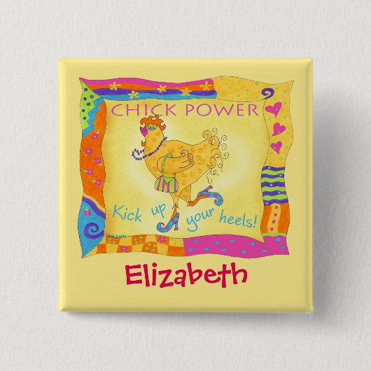 かかとを蹴り上げるシックなパワーネームバッジ 缶バッジ (正面)