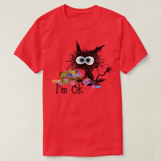 かぎ編みと編み物私はOK面白い猫かぎ編みニット Tシャツ (デザイン正面)
