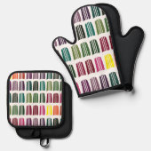 かぎ編みカラフル編み糸パターンかぎ編み 鍋つかみ&鍋敷きセット (正面/裏面)