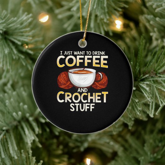 かぎ編みコーヒーとクロシェ愛好家ニット セラミックオーナメント (ツリー)