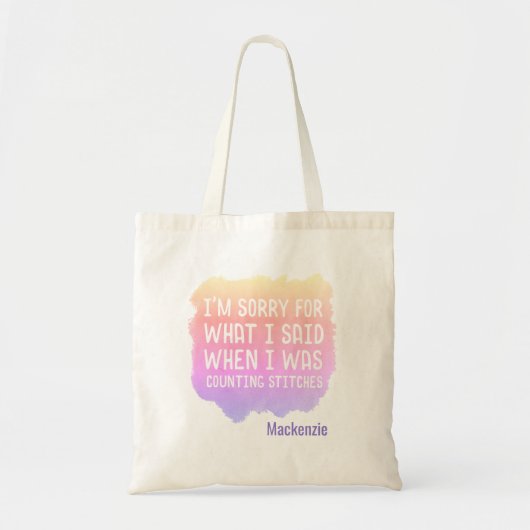かぎ編みニット数え縫いジョークパーソナライズされた トートバッグ (正面)