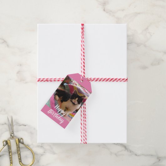 かぎ編みラグでかわいらしかわいいタキシード猫ありがとう ギフトタグ (より糸付き)