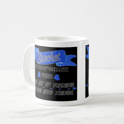 かぎ針おもしろい編みのタイポグラフィ定義 コーヒーマグカップ (正面左)