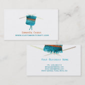 かぎ針で編む及び編む青緑 名刺 (正面/裏面)