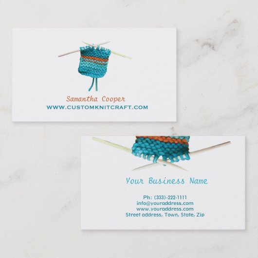 かぎ針で編む及び編む青緑 名刺 (正面/裏面)