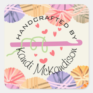 かぎ針のハート糸は愛で手作り スクエアシール