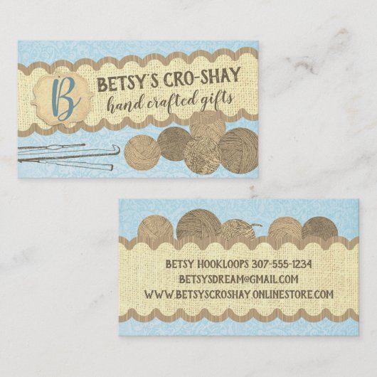かぎ針の手引き糸はみすぼらしいシック 名刺 (正面/裏面)