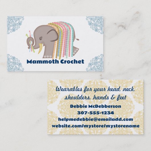 かぎ針ヤーンエレファントウールマンモスカード 名刺 (正面/裏面)