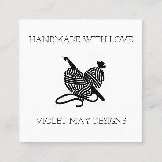 かぎ針及び糸ハート手作りラヴ スクエア名刺 (正面)